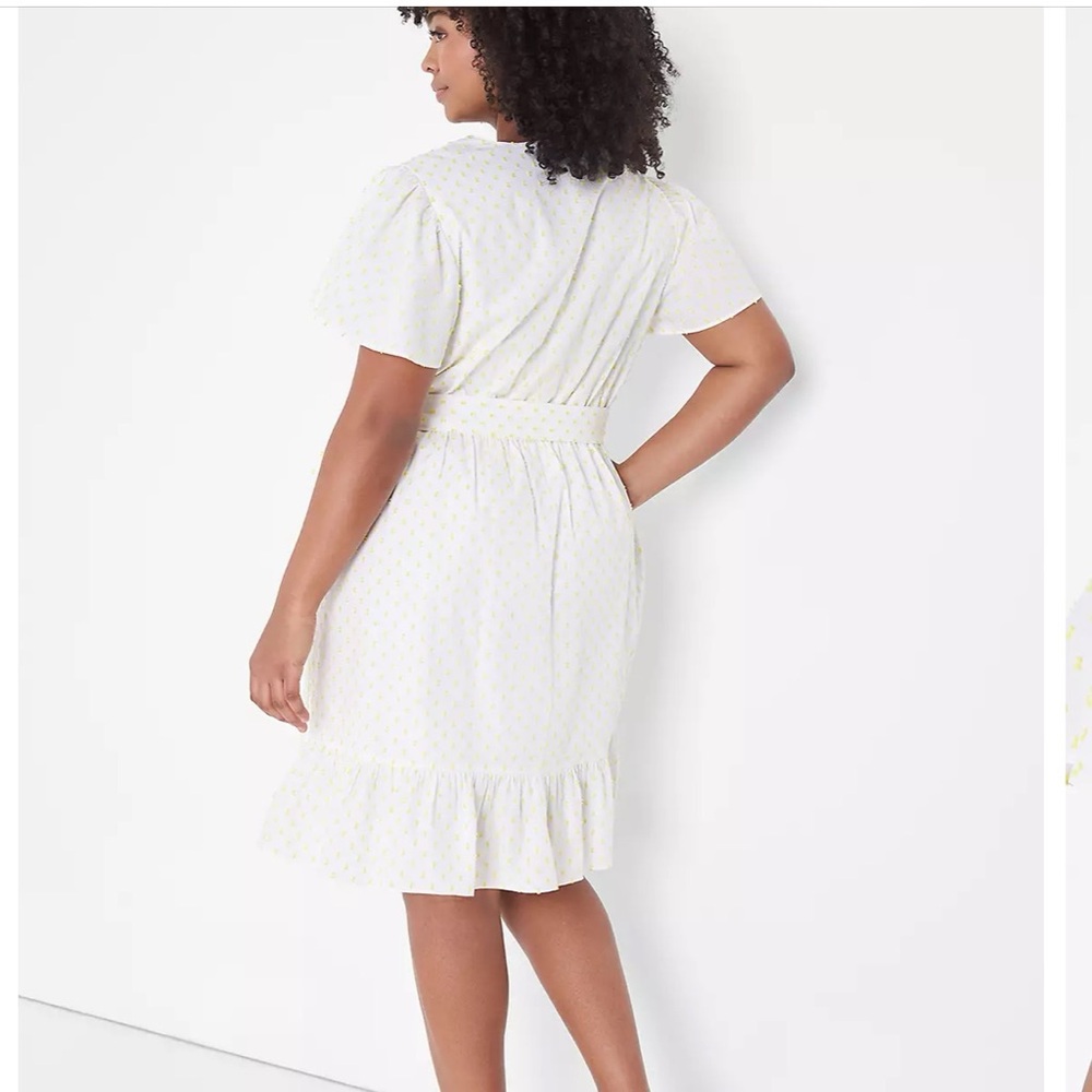 Lane Bryant White Dress w/Yellow Polka Dots A Line Size 20 Knee Length Summer - Picture 2 of 14